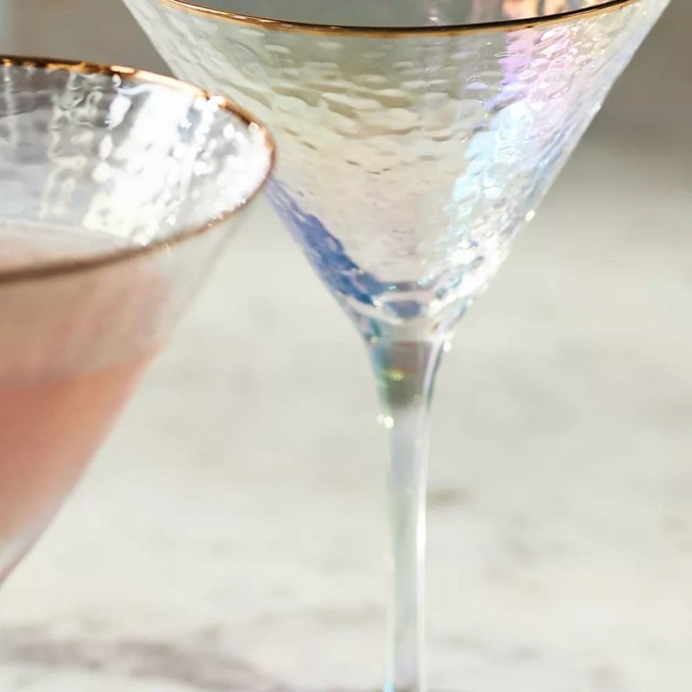 Anthropologie NIB Gold-Rimmed Iridescent Martini Glasses (Set of Two) - Picture 3 of 6
